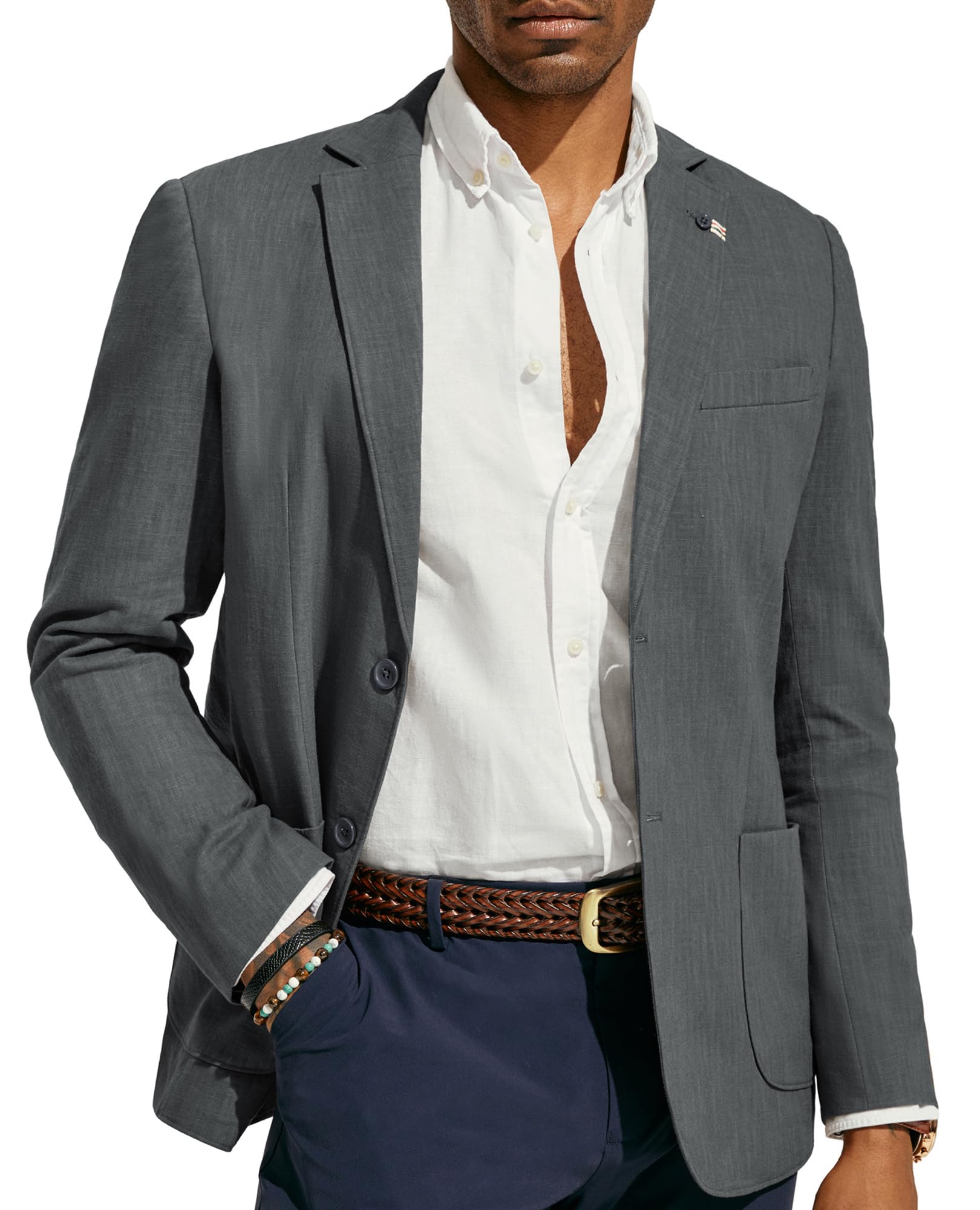 PJ PAUL JONES Mens Blazer Casual Cotton-Linen Sport Coat Lightweight 2 Button Unlined Suit Jackets